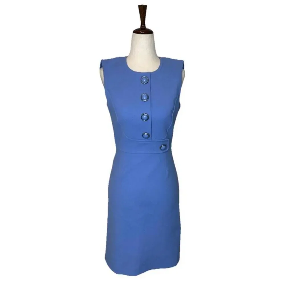 Luxury Michael Kors Collection Jackie O Sleeveless Sheath Dress 0 Buttons Blue - Picture 4 of 8